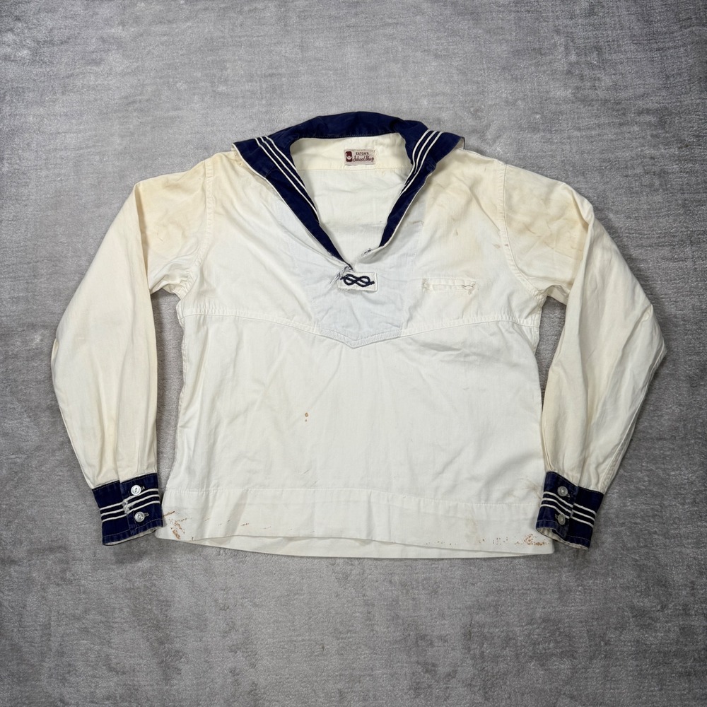Eatons School Shop Sailor Middy Top Youth Medium Vtg 1930s White Navy Nautical